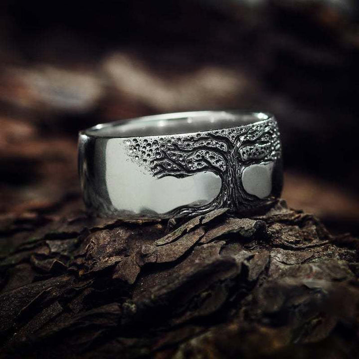Silberring mit Baumgravur, Herrenring, Naturdesign, Schmuck für Männer, Geschenkidee, Unisex