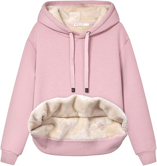 Rosa Kapuzenpullover mit Plüschfutter, Kängurutasche, Damenmode, gemütlich, warm.