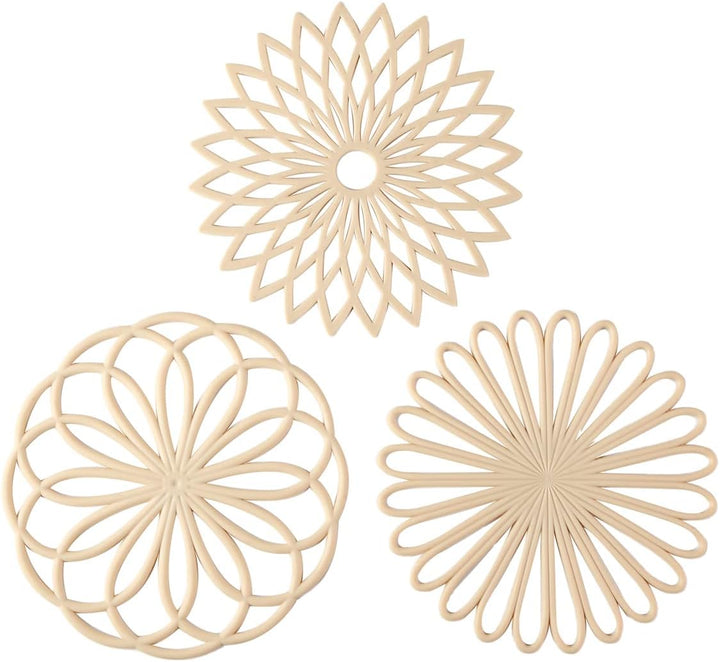 Beige Silikon-Untersetzer Set, hitzebeständig, rutschfest, geometrisches Design, 3 Stück.