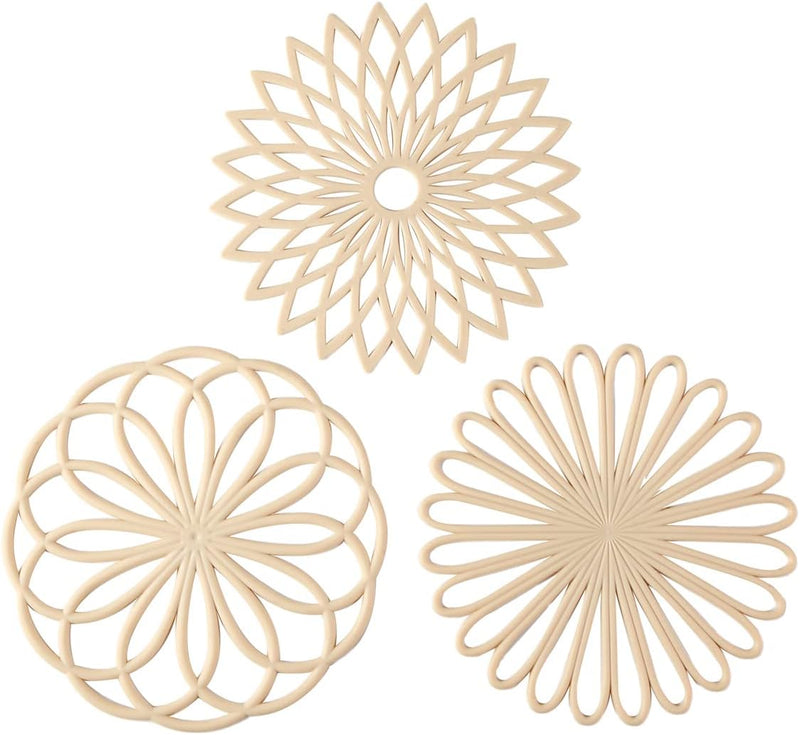 Beige Silikon-Untersetzer Set, hitzebeständig, rutschfest, geometrisches Design, 3 Stück.
