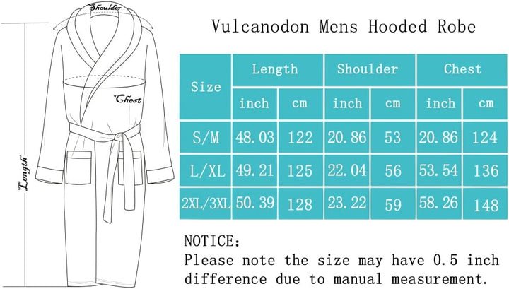 Vulcanodon Herren Kapuzenbademantel, Größenübersicht, Baumwolle, S/M bis 2XL/3XL, Weiß.