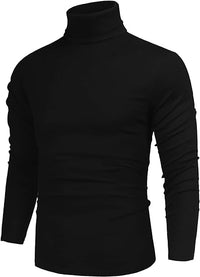 Schwarzer Rollkragenpullover für Herren, langärmelig, aus Baumwolle, modisch und elegant.