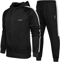 Schwarzer Trainingsanzug für Herren, Kapuzenjacke und Jogginghose, Sportbekleidung Set.