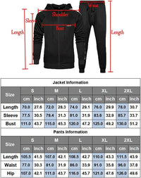 Schwarzer Herren-Trainingsanzug mit Kapuze, Größenangaben, Sportbekleidung, Polyester.