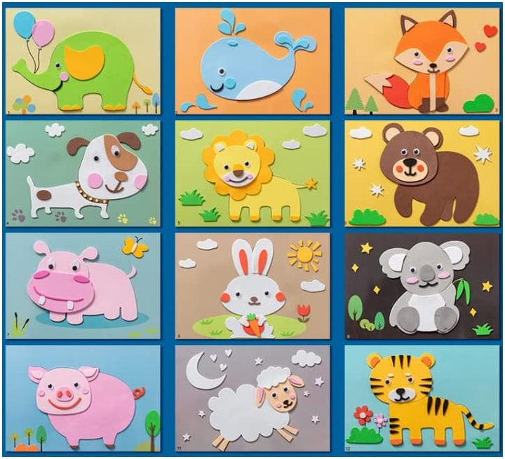 Bunte Tierpuzzles aus Holz für Kinder, 12-teilig, Lernspielzeug, Elefant, Fuchs, Löwe, Hase.