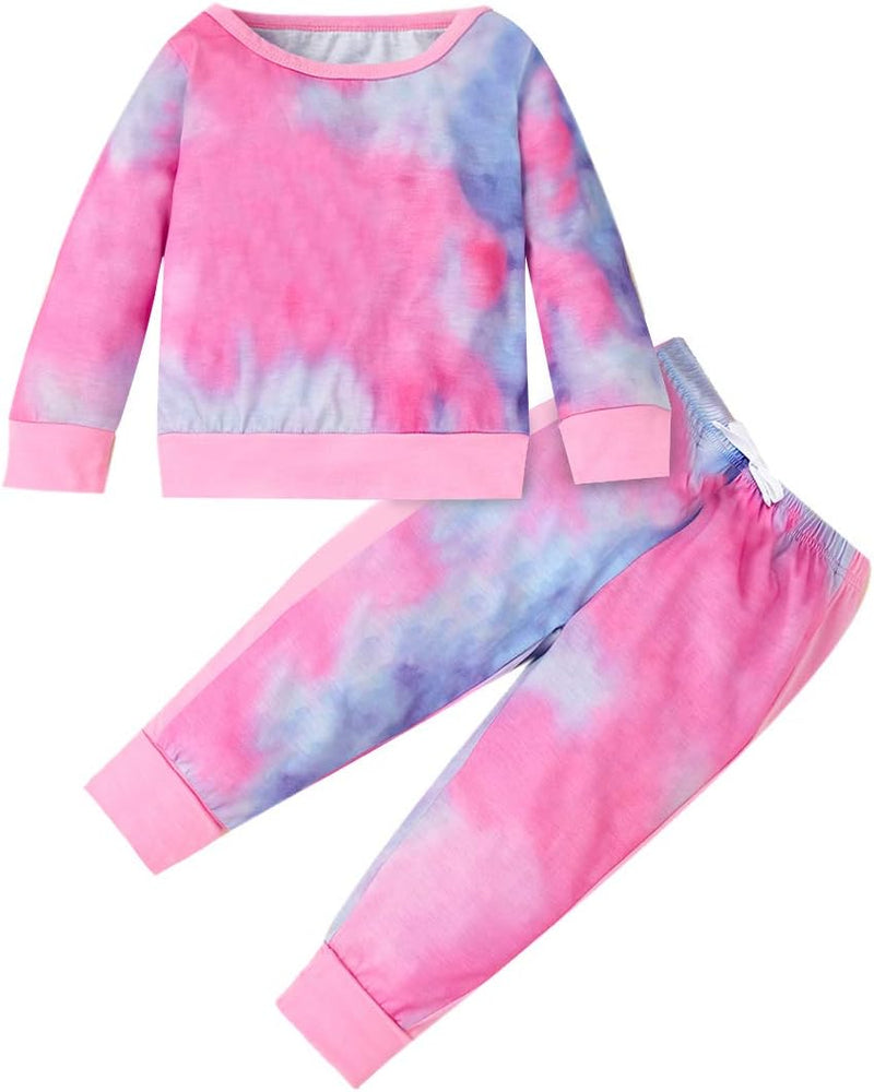 Buntes Kinder-Pyjama-Set, rosa-blaues Batikmuster, langärmelig, Baumwolle, bequem.