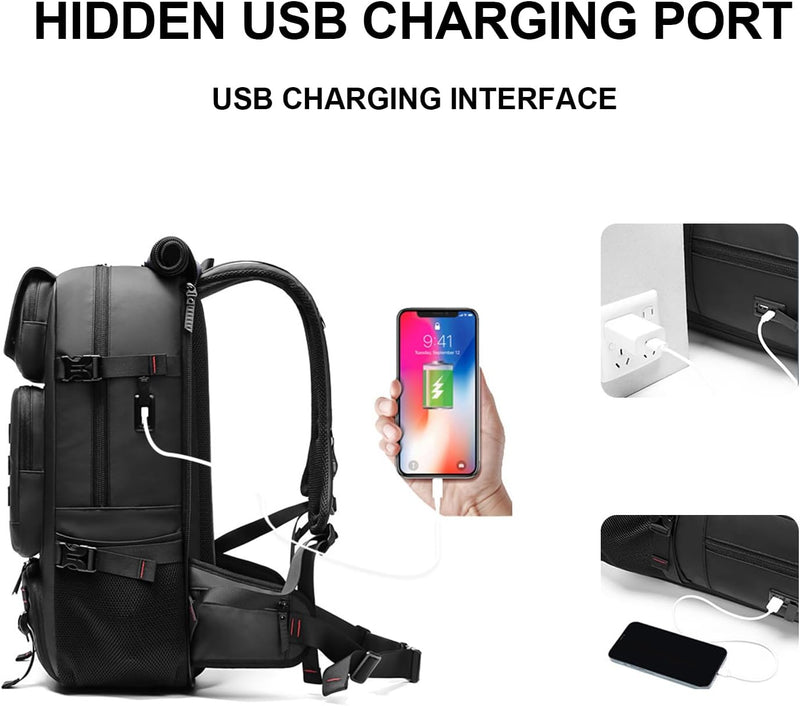 50L wasserdichter Reiserucksack mit Schuhfach und USB-Anschluss