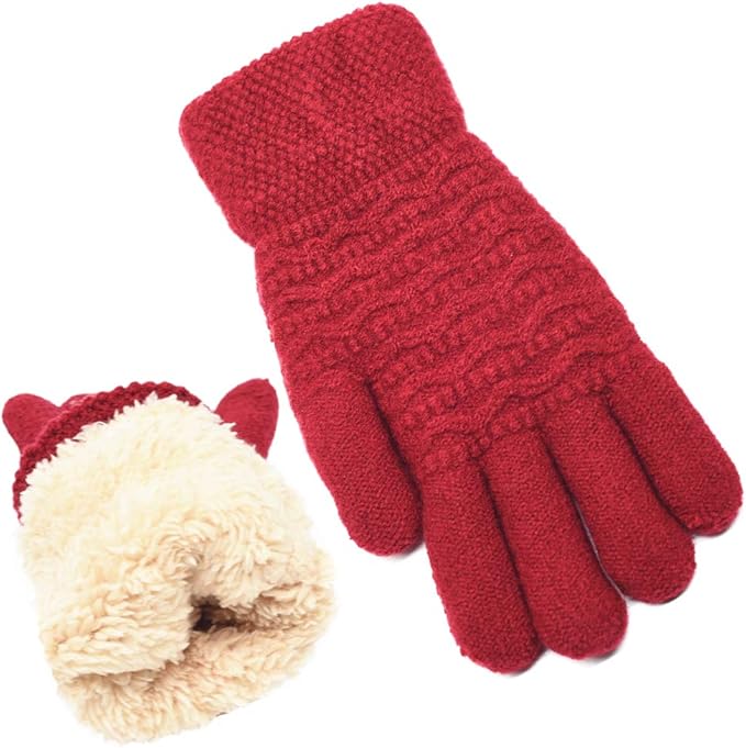 Rote gestrickte Handschuhe mit Fleecefutter, Winteraccessoire, warm und bequem.