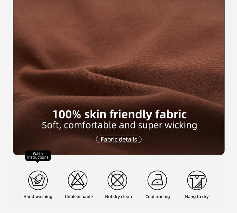 Brauner, hautfreundlicher Stoff, weich, bequem, super saugfähig, Pflegehinweise unten.