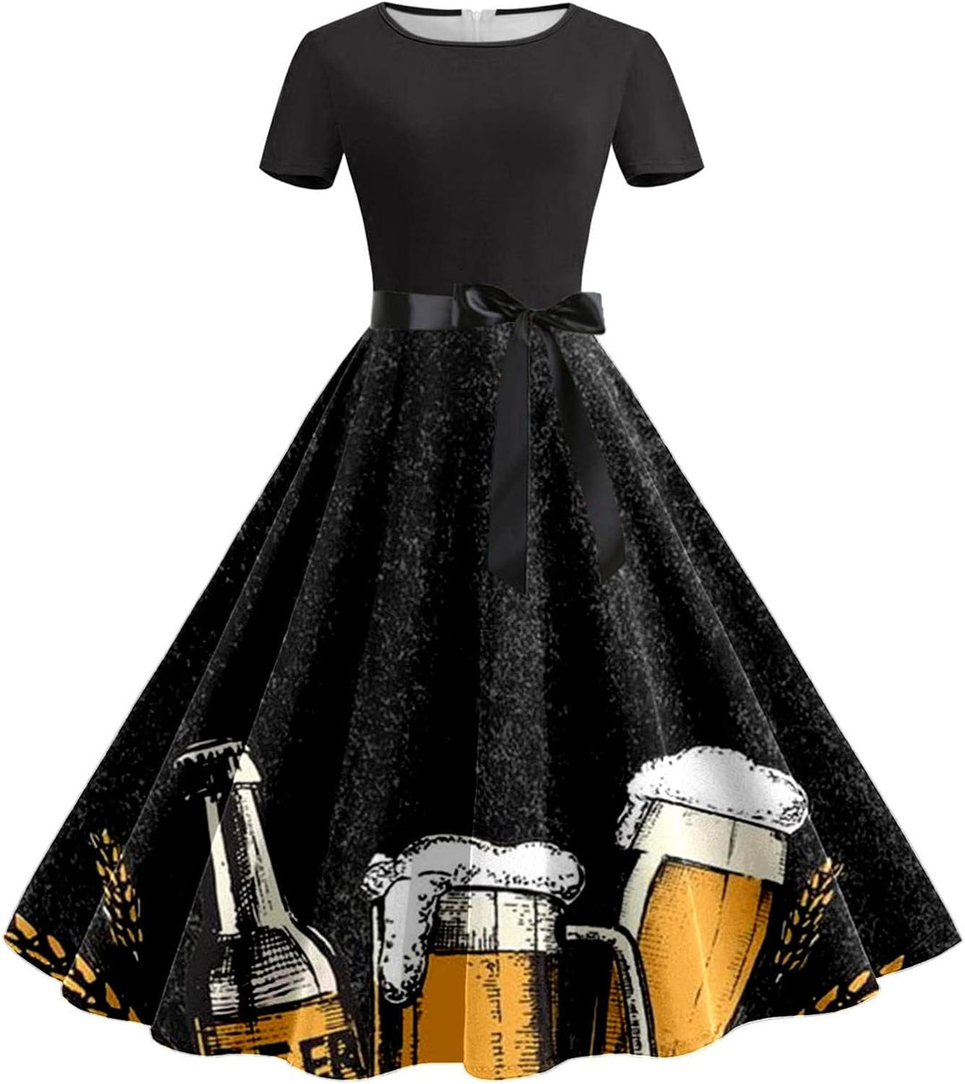 Bierkrug-&-Brezn-Kleid mit Taillenband – Anna Oktoberfest 2025