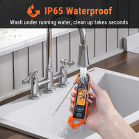 Wasserdichtes digitales Küchenthermometer, IP65, orange, für präzise Temperaturmessung.
