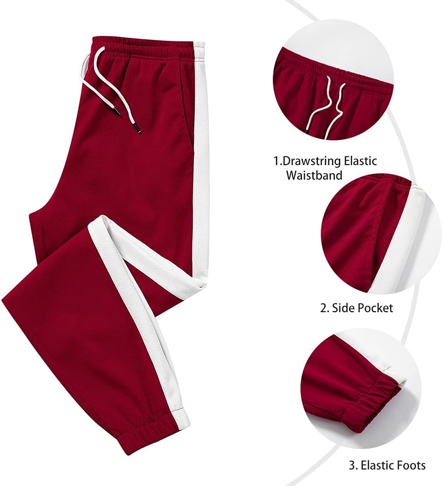 Rote Jogginghose mit Kordelzug, Seitentasche und elastischen Bündchen, Sportbekleidung Herren.