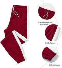 Rote Jogginghose mit Kordelzug, Seitentasche und elastischen Bündchen, Sportbekleidung Herren.