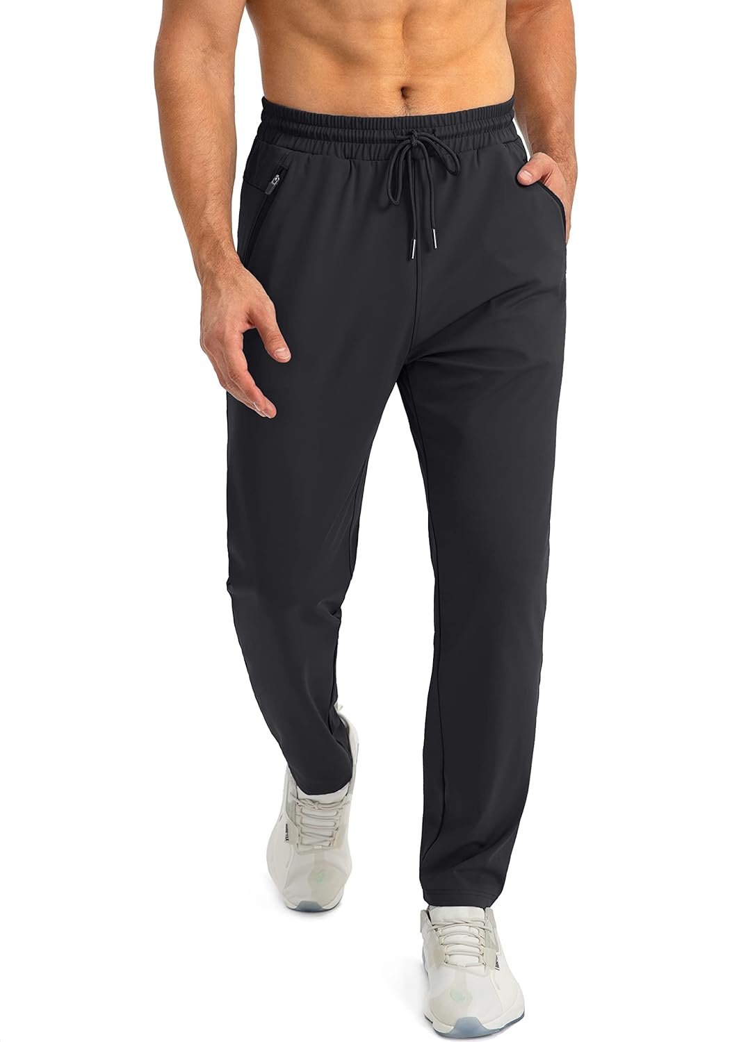 Schwarze Herren-Sporthose, elastisch, atmungsaktiv, ideal für Fitness und Freizeit.