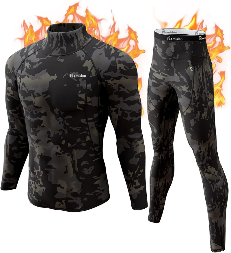Tarnmuster Thermounterwäsche Set, langarm, atmungsaktiv, für Outdoor-Aktivitäten.