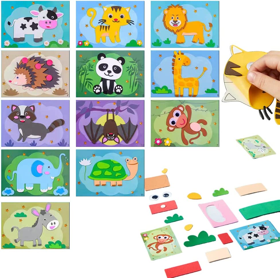 Bastelset für Kinder, Tiermotive, bunte Filzsticker, DIY, Lernspielzeug, 12 Designs