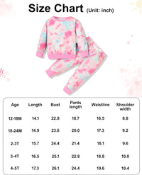 Größentabelle für Kinder-Tie-Dye-Set, rosa-blau, Sweatshirt und Jogginghose, Baumwolle.