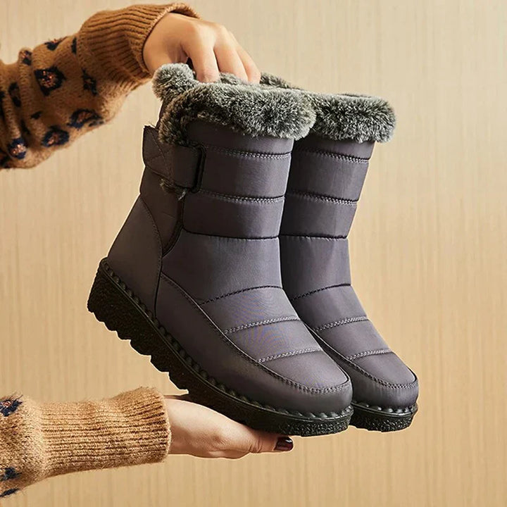 Damen Winterstiefel, wasserdicht, Kunstfell, grau, Plattform, 2023, warme Schneestiefel.