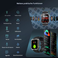 Smartwatch mit Fitness-Tracking, Herzfrequenzanzeige, Kalorienzähler, Sprachassistent, schwarz.