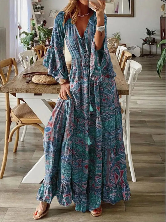 Boho-Maxikleid mit fließender Passform und Details – Amira