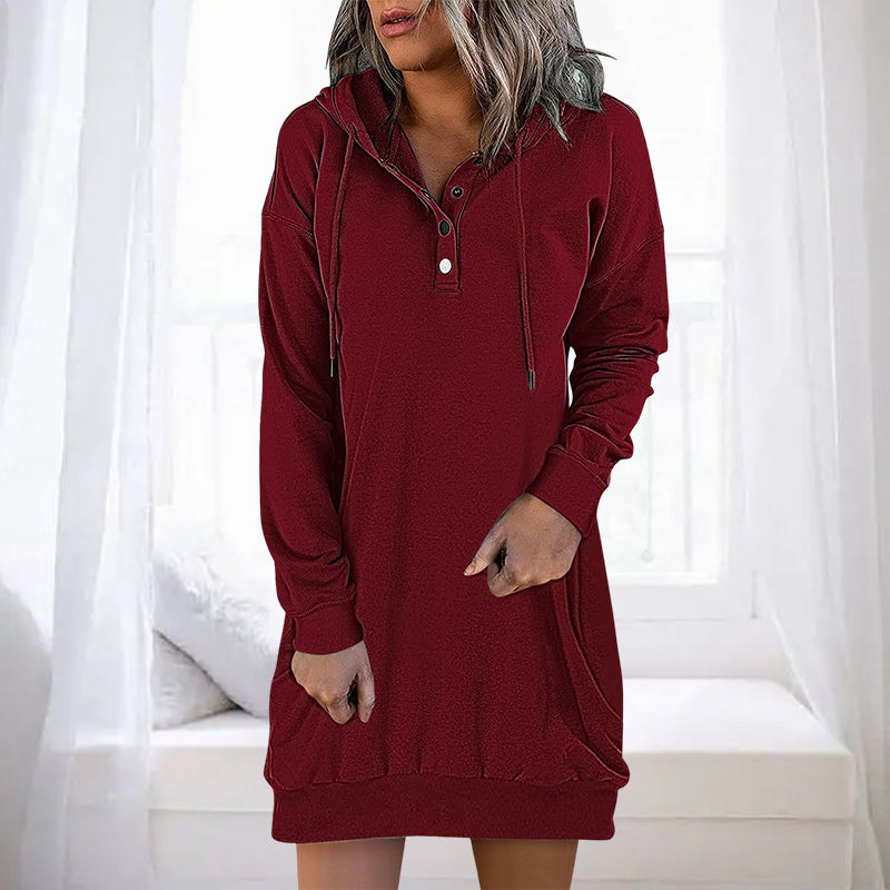 Herbstlicher Minimalistischer Long Damen Hoodie – Valeria