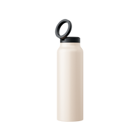 Beige Edelstahl-Wasserflasche mit schwarzem Deckel, wiederverwendbar, umweltfreundlich.