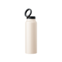 Beige Edelstahl-Wasserflasche mit schwarzem Deckel, wiederverwendbar, umweltfreundlich.