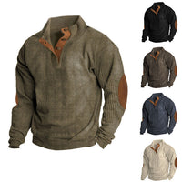 Herren Strickpullover mit Knopfleiste, Ellbogen-Patches, verschiedene Farben, Wintermode.