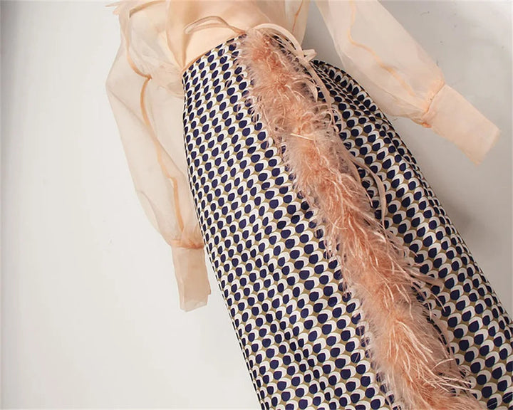 Zweiteiliges Chiffon Herbstoutfit mit Gürtel und Rock – Maurelle