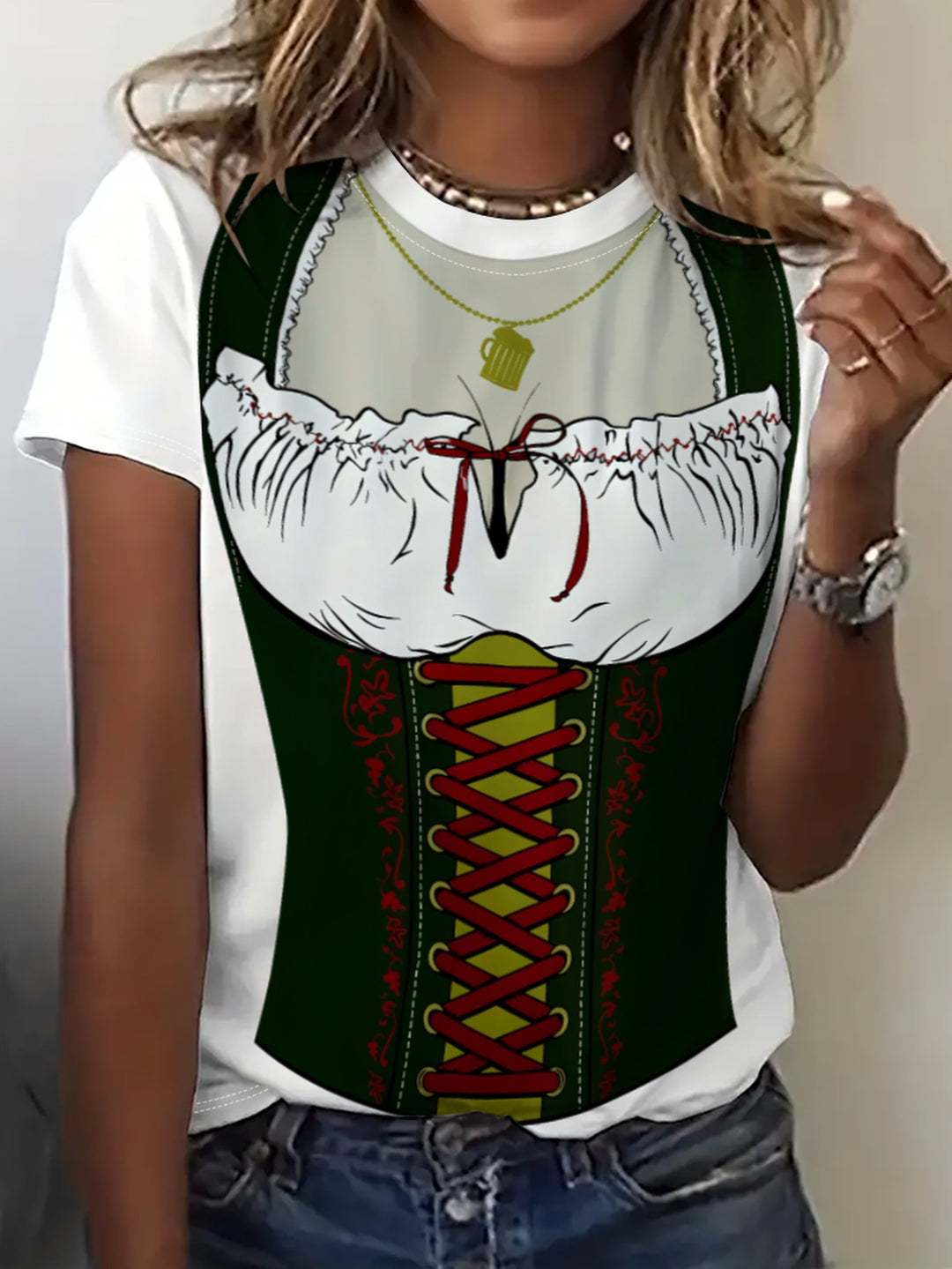 Damen Kurzarm T-Shirt im Dirndl-Look – Anna Oktoberfest 2025