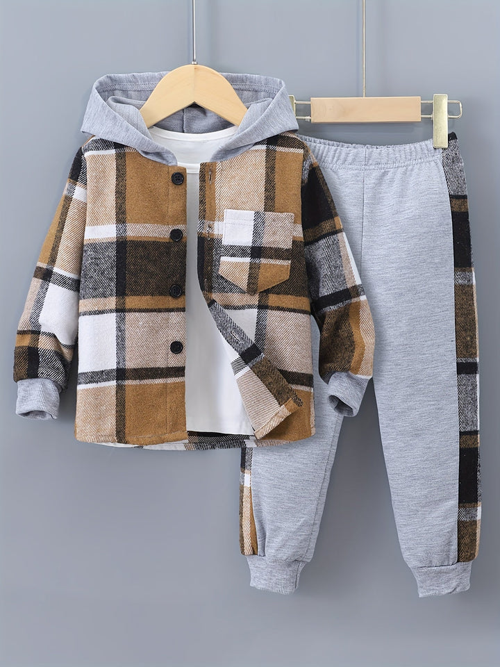 2-teiliges Jungen-Set Jordy mit kariertem Herbst-Hoodie und Jogginghose