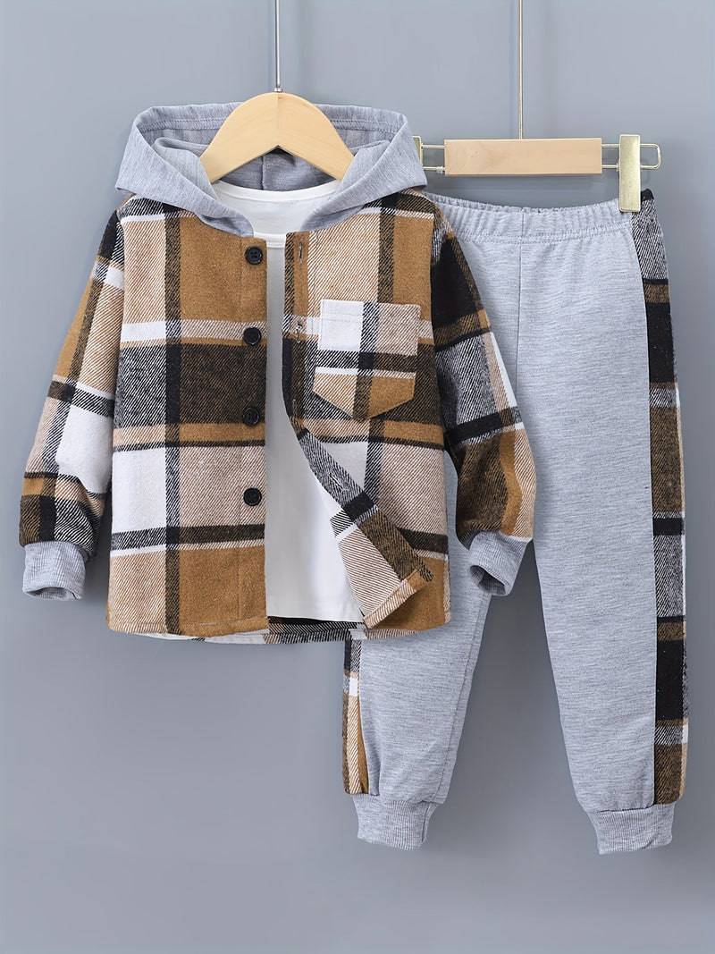 2-teiliges Jungen-Set Jordy mit kariertem Herbst-Hoodie und Jogginghose