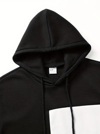 Schwarzer Kapuzenpullover mit weißem Quadrat, Unisex, Baumwolle, Größe S, modisch, bequem.