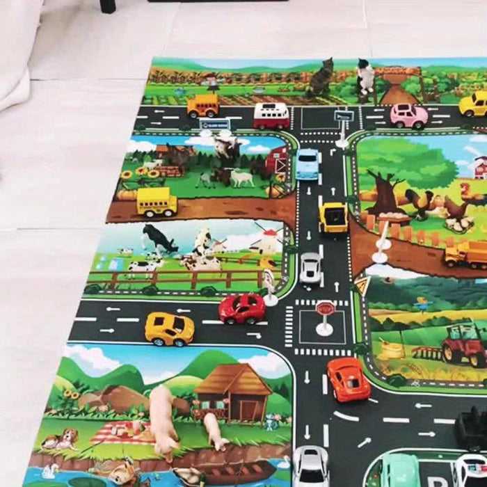 Kinder Spielteppich mit Bauernhof- und Verkehrsthema - DuoPlay