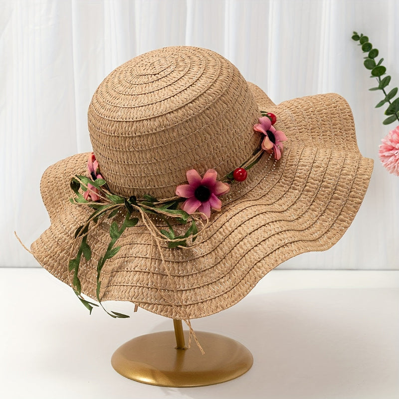 Damen Sommer Strohhut mit Blumen- und Fruchtdetails – Solène