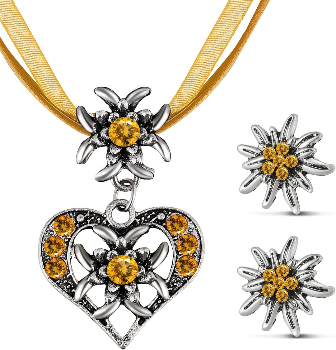 Edelweiß Schmuckset mit Herzanhänger – AlpenGlück Oktoberfest 2025