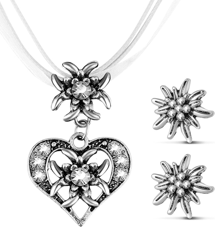 Edelweiß Schmuckset mit Herzanhänger – AlpenGlück Oktoberfest 2025