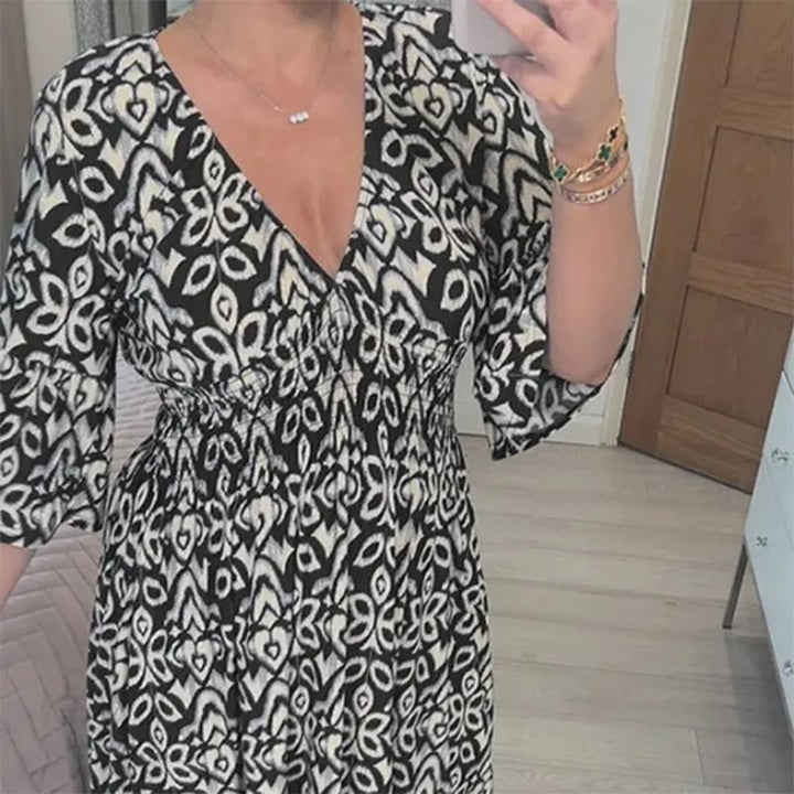 Lange Blumenkleid mit V-Ausschnitt – Liora