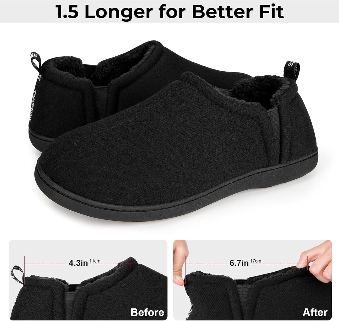 Schwarze Herren-Hausschuhe, rutschfest, warm, bequem, ideal für den Winter, Größe verstellbar.