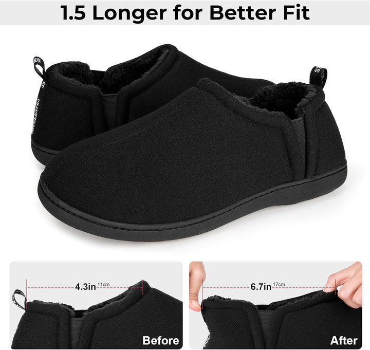 Schwarze Herren-Hausschuhe, rutschfest, warm, bequem, ideal für den Winter, Größe verstellbar.