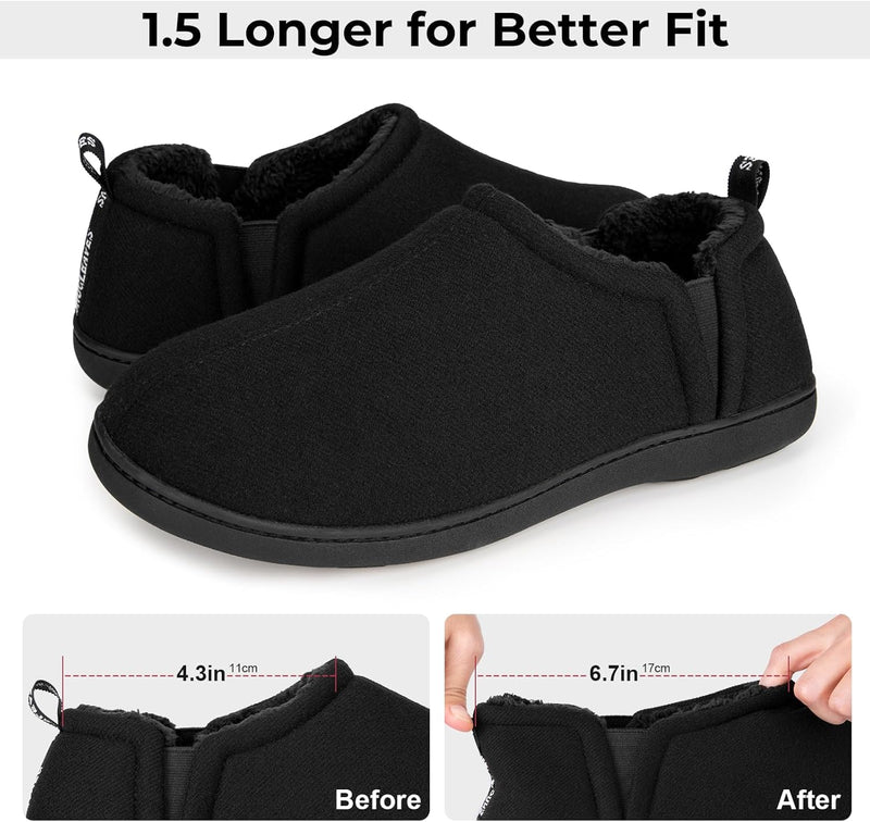 Schwarze Herren-Hausschuhe, rutschfest, warm, bequem, ideal für den Winter, Größe verstellbar.