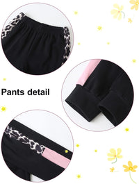 Schwarze Jogginghose mit Leopardenmuster und rosa Streifen, Damenmode, Detailansicht.