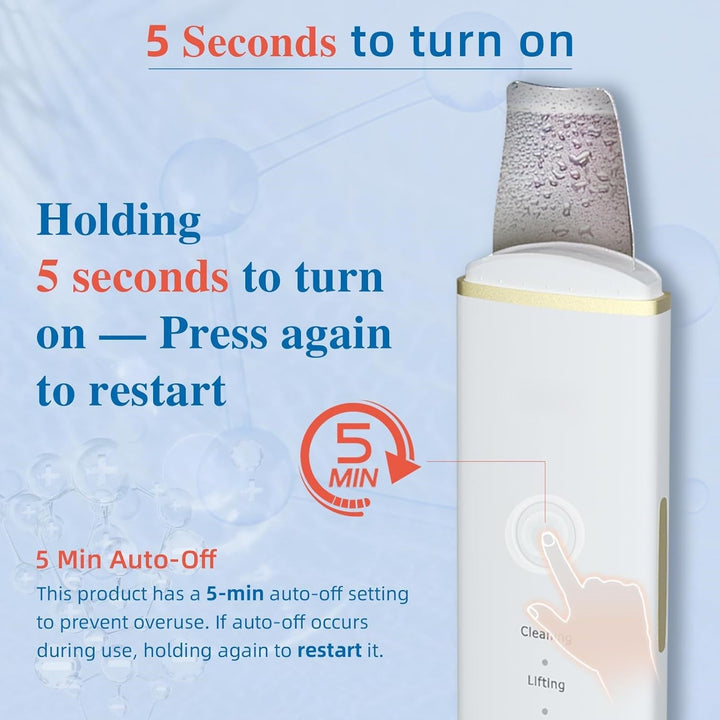 Ultraschall-Gesichtsreiniger, weiß, mit 5-Minuten-Auto-Off-Funktion, Hautpflegegerät.
