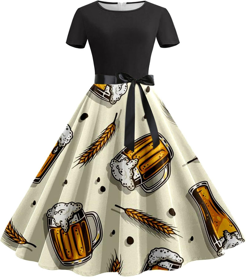 Bierkrug-&-Brezn-Kleid mit Taillenband – Anna Oktoberfest 2025