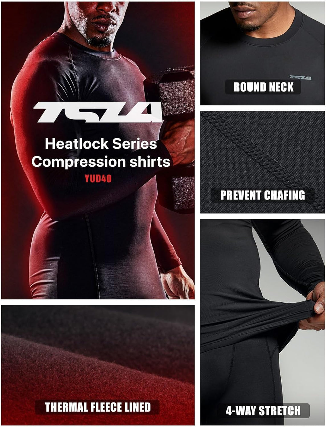 Schwarzes Kompressionsshirt, rundhals, thermofleece, 4-Wege-Stretch, anti-scheuern.