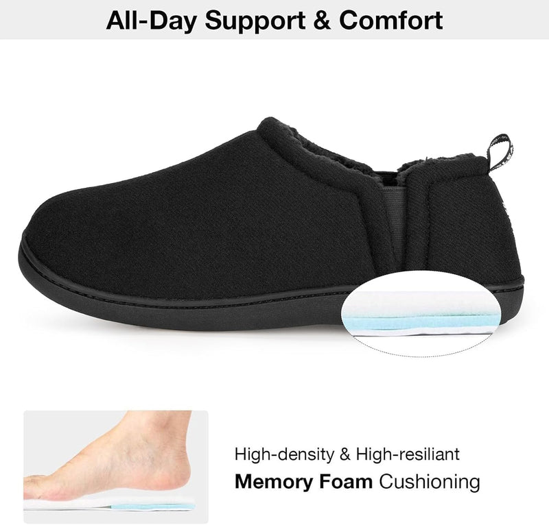 Schwarzer Hausschuh mit Memory Foam, rutschfest, bequem, für den täglichen Gebrauch.