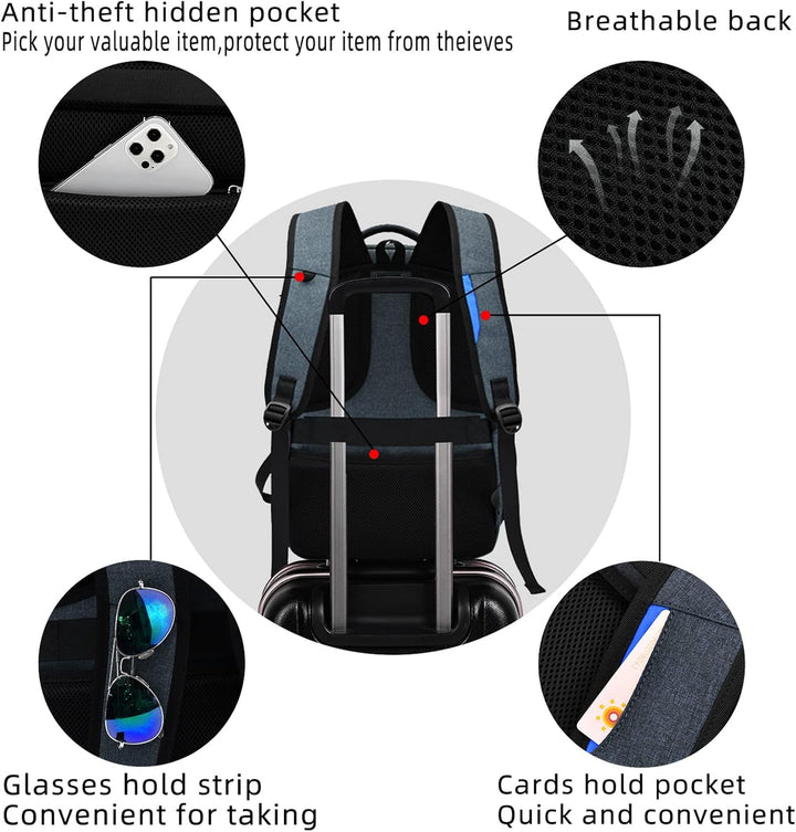 Wasserdichter Reise-Laptoprucksack mit USB-Anschluss und organisierter Aufbewahrung
