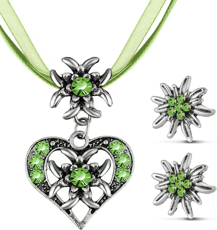 Edelweiß Schmuckset mit Herzanhänger – AlpenFrische Oktoberfest 2025