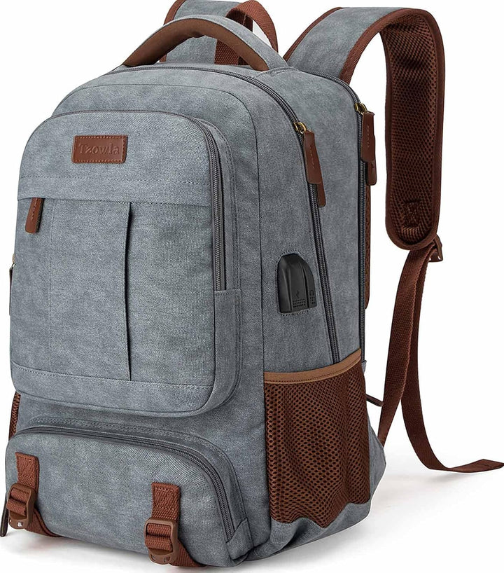 Anti-Diebstahl Canvas Laptop- und Reiserucksack mit USB-Anschluss – Geeignet für Laptops bis 43,94 cm