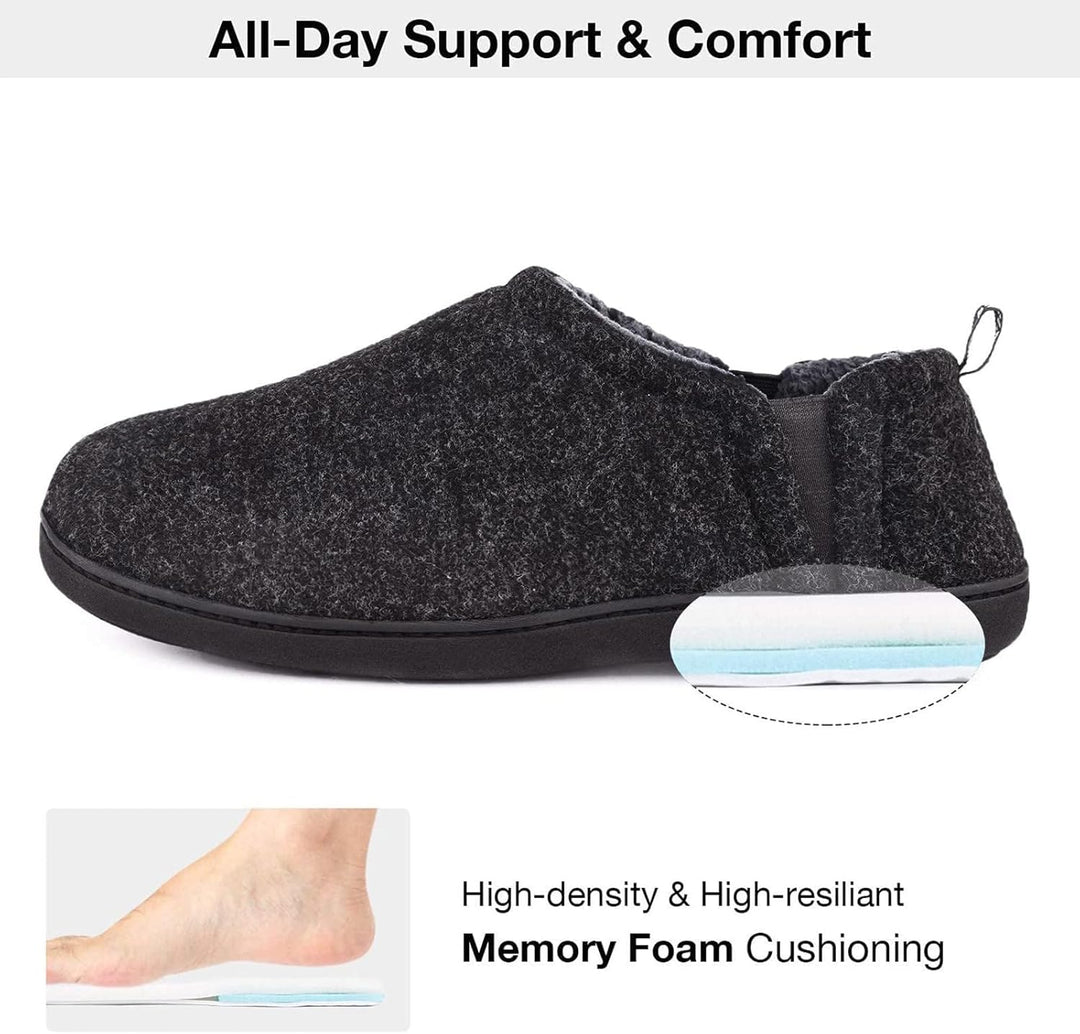 Dunkelgraue Hausschuhe mit Memory-Schaum, rutschfest, bequem, für den Innenbereich.